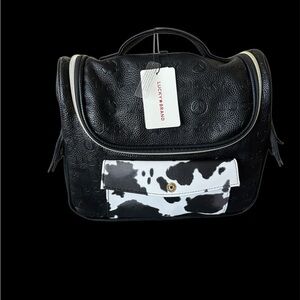 NWT Lucky Brand Black/White Leather Toiletries, Backpack Style Bag. Men or Women